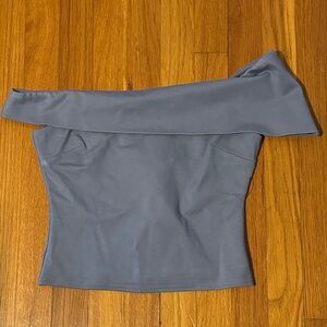 Lulu's Off-the-Shoulder Slate Blue Crop Top